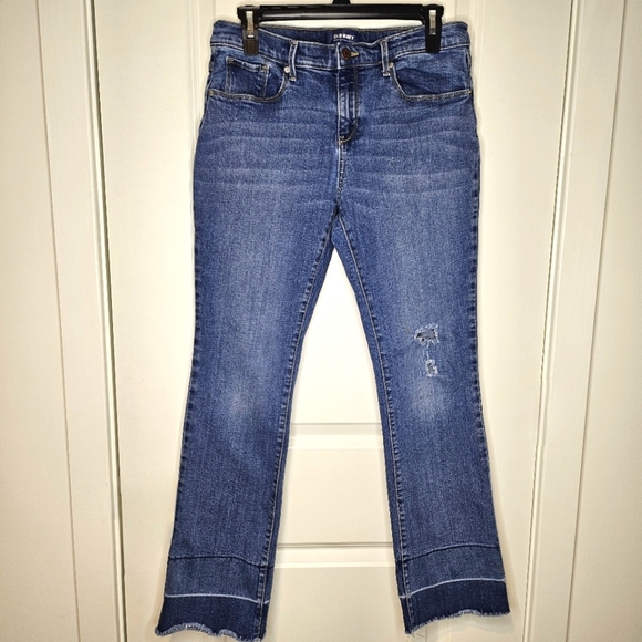 Old Navy Denim - Old Navy Juniors 14 Plus Distressed Boot Cut Adjustable Waistband Raw Hem Jeans